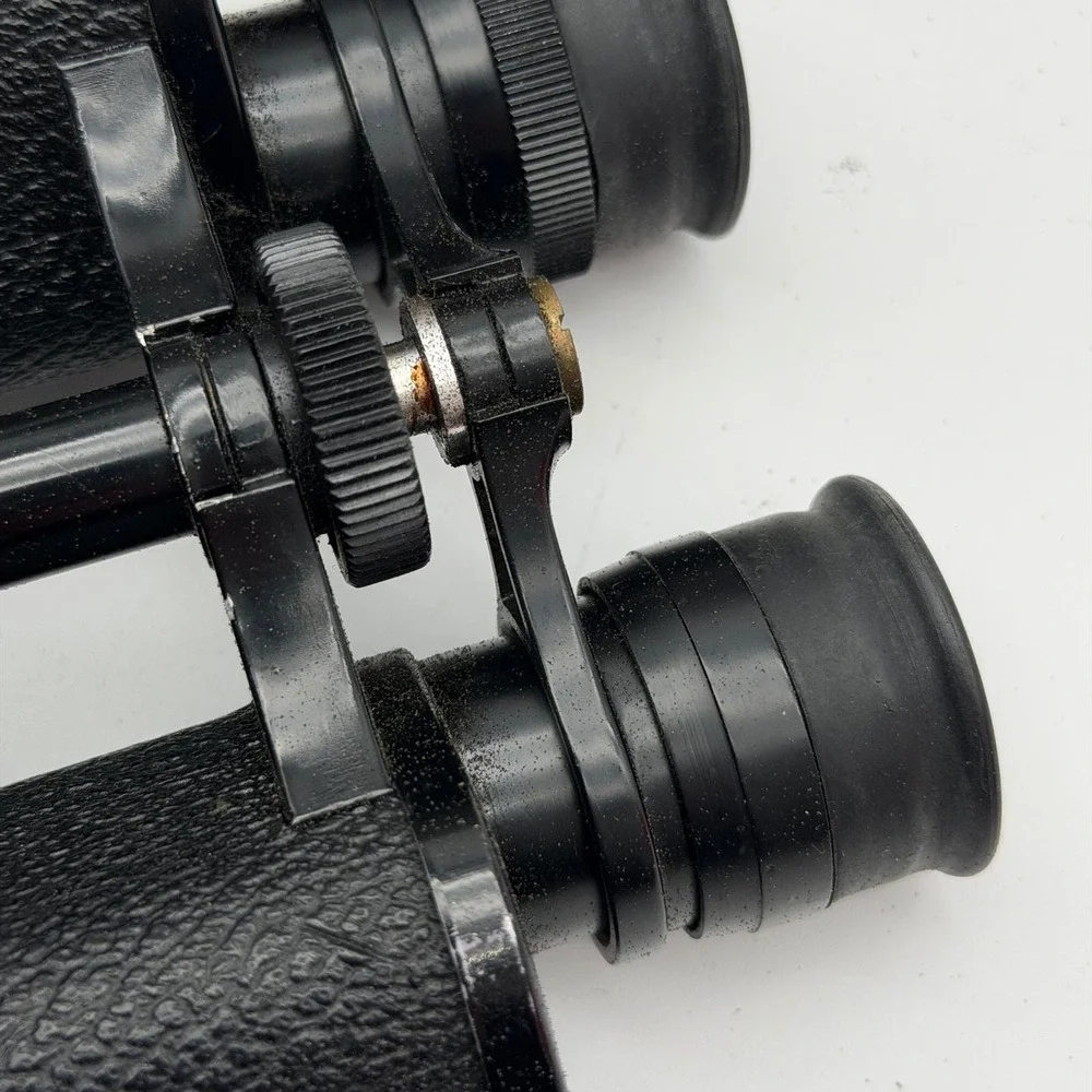 Vintage Black‎ Binoculars with Brown Faux Leather Hard Carrying Case Retro Gear